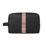 Men's Leather 'Signature Stripe' Trim Wash Bag | Black