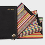 Men's Leather 'Signature Stripe' Pivot Card Holder | Black