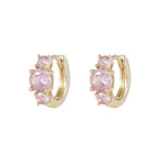 Jen Triple Pink Stone Hoop Earrings | Gold Plated