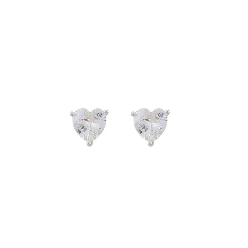 Sanne Cubic Zirconia Heart Stud Earrings | Silver Plated