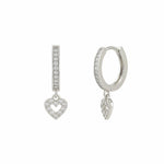 Valentina Heart Pendant Hoop Earrings | Silver Plated