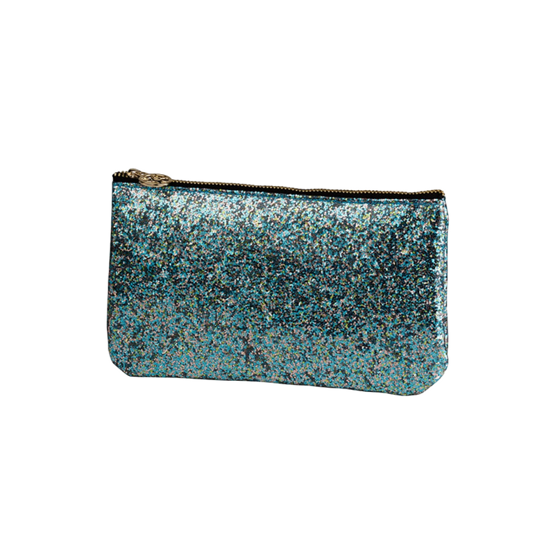 Flat Makeup Bag | Blue with Glitter