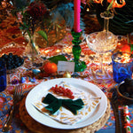 Festive Boho Taper Candle Holder | Dark Green | 16cm