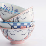 Kawaii Lucky Cat Rice Bowl Set | Blue & Pink | Set of 4