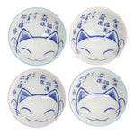 Kawaii Lucky Cat Rice Bowl Set | Blue & Pink | Set of 4