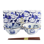 Kawaii Wise Cat Tayo Bowl & Chopsticks Set | 4 Piece