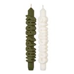 Birthday Taper Candles | Olive Green/White | Set of 2