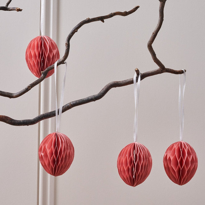 Decorative Hanging Paper Easter Eggs | Pink | Set of 4