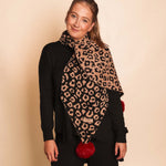 Women's Constellation Faux Fur Pom Pom Scarf | Black Leopard Print
