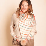 Women's Constellation Faux Fur Pom Pom Scarf | Taupe Waves