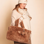 Women's Constellation Faux Fur Shoulder Bag with Pom Poms | Taupe