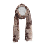 Women's Lightweight Floral Print Scarf | Taupe/Gold