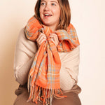 Women's Winter Checkered Print Scarf | Orange