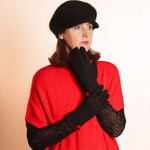 Women's Winter Gloves with Button Detail | Black/Red