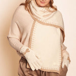 Women's Winter Gloves with Knitted Bow Detail | Cream/Beige