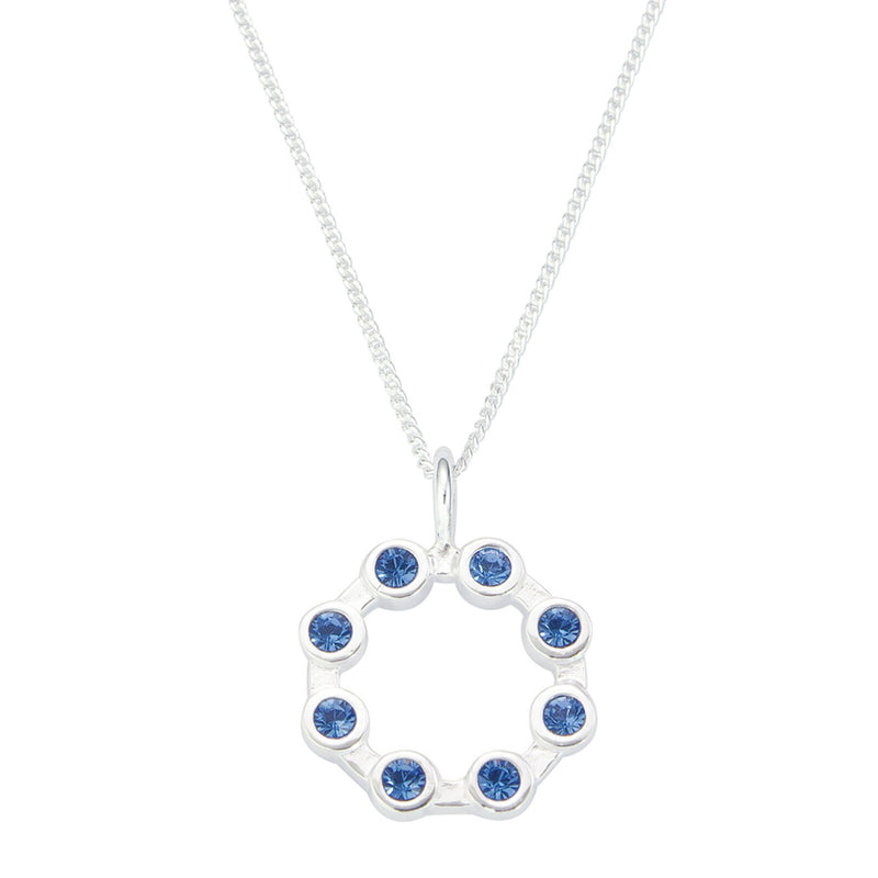 Open Circle Pendant & Chain | Kendall | Sterling Silver & Sapphire