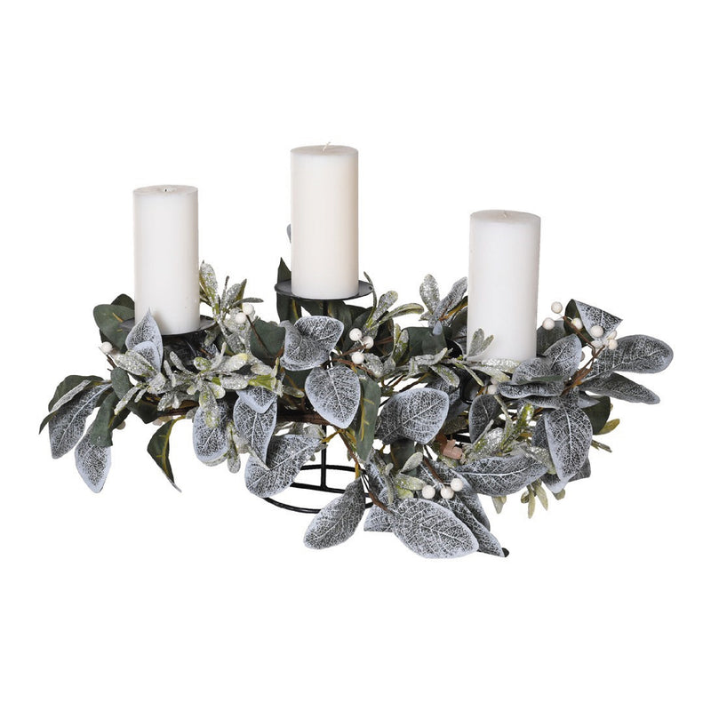 Frosted Eucalyptus Triple Candle Holder