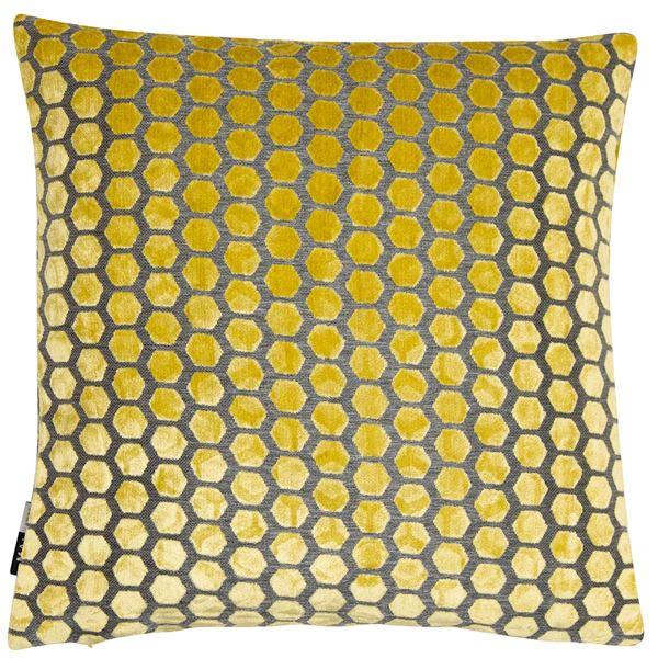 Hexagonal Cut Velvet Jorvik Cushion | Mustard | 43x43cm
