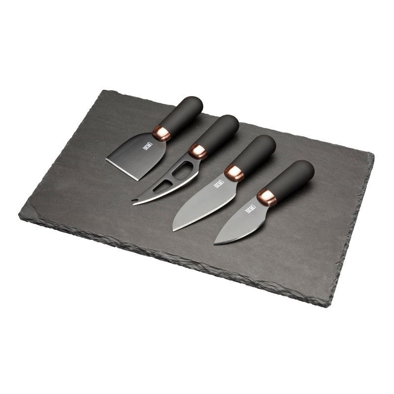Brooklyn Cheese Board & Knife Set | Slate & Copper | 4 Piece