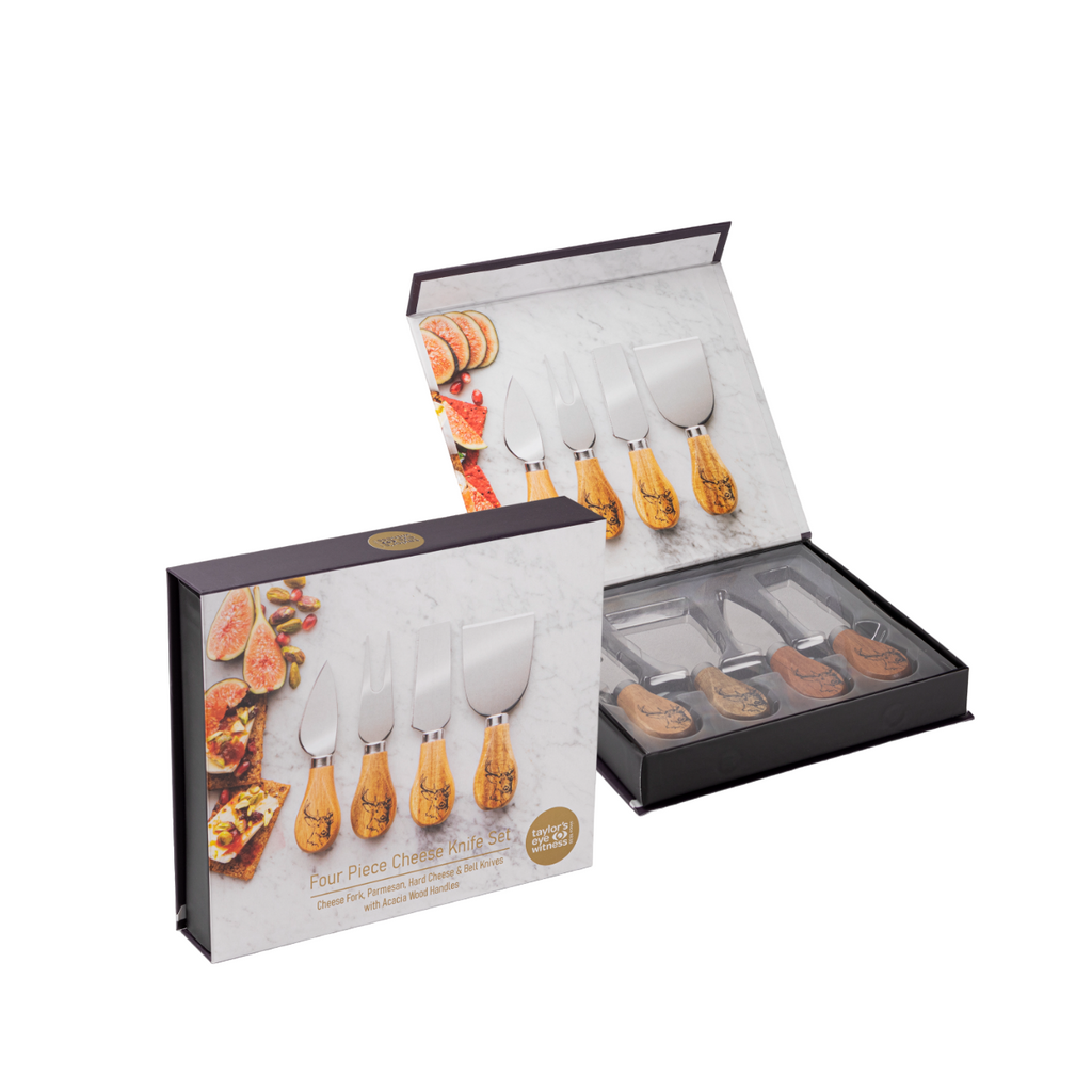 4 Piece Acacia Wood Stag Cheese Knife Set | About Living