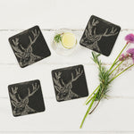 Square Coasters | Etched Stag | Set of 4