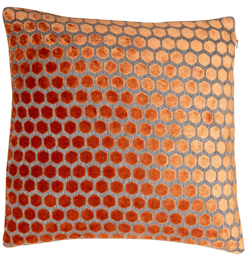 Hexagonal Cut Velvet Jorvic Cushion | Orange | 43x43cm