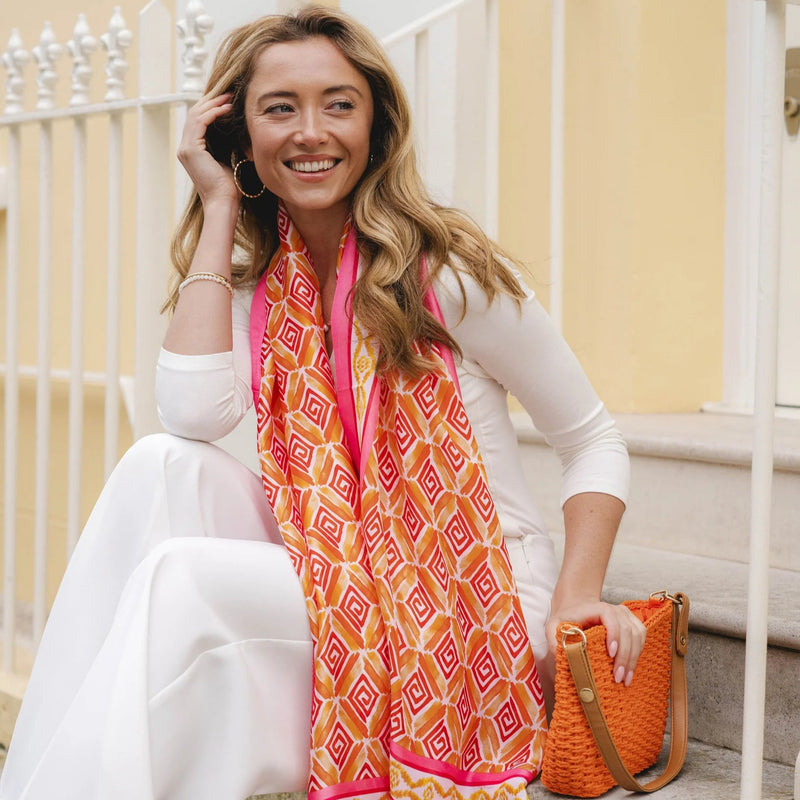 Lightweight Geometric Scarf | Orange & Pink