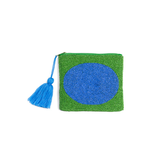 Make Up Bag/Pouch | Blue & Green Oval | Medium