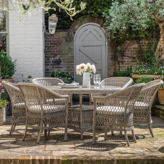 Outdoor Menton 6 Seat Round Dining Set | Stone