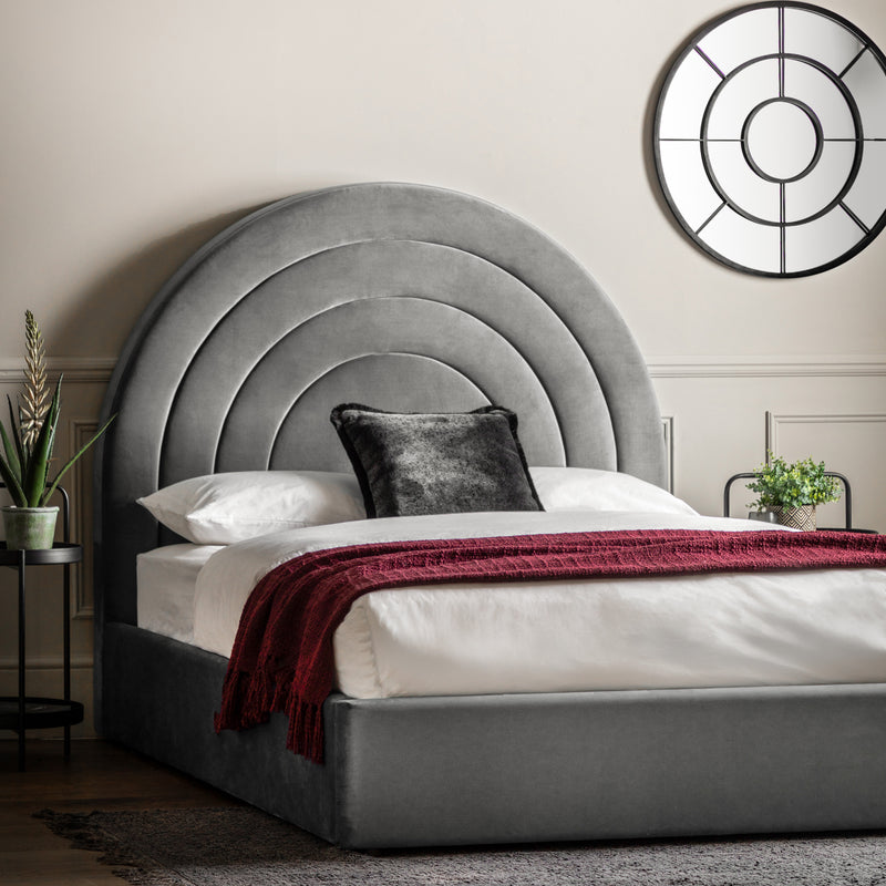 Arch Retro Velvet King Bed Frame | Elephant Grey | 150x200cm