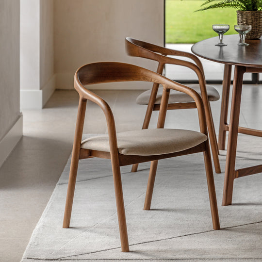 Madrid Mid-Century Scandi Upholstered Dining Chairs | Walnut | Set of 2