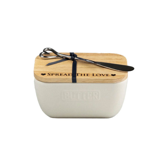 Butter Dish & Knife Set | Spread The Love | White