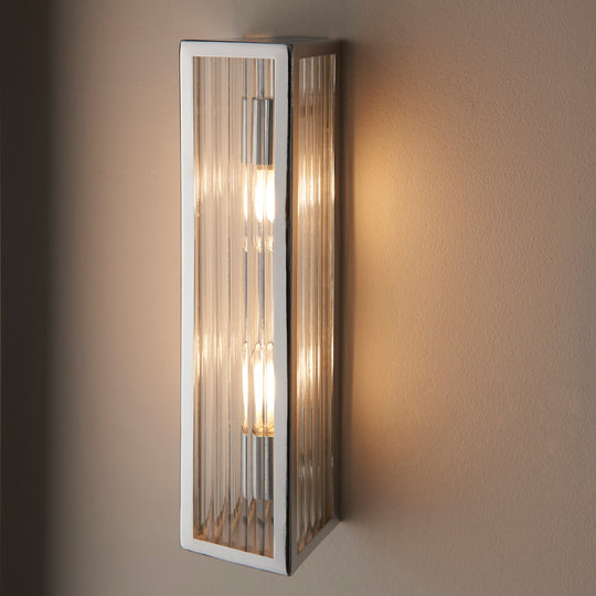 Newham Ribbed Double Bathroom Wall Light | Chrome/Clear