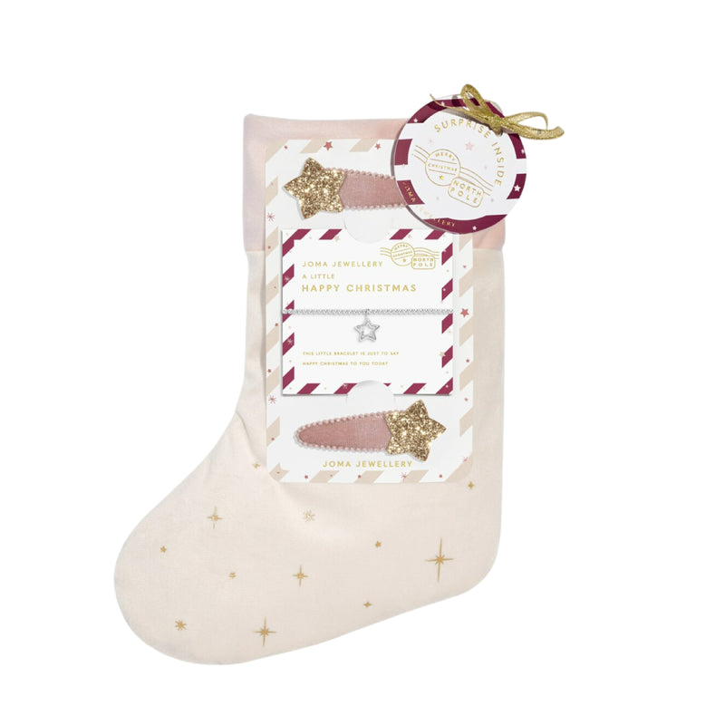 Kids' Stocking A Little Gift Set | 'Happy Christmas' Bracelet & Hair Clips | Silver Plated