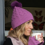 Cable Knit Pom Pom Hat | Lilac
