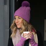 Cable Knit Pom Pom Hat | Lilac