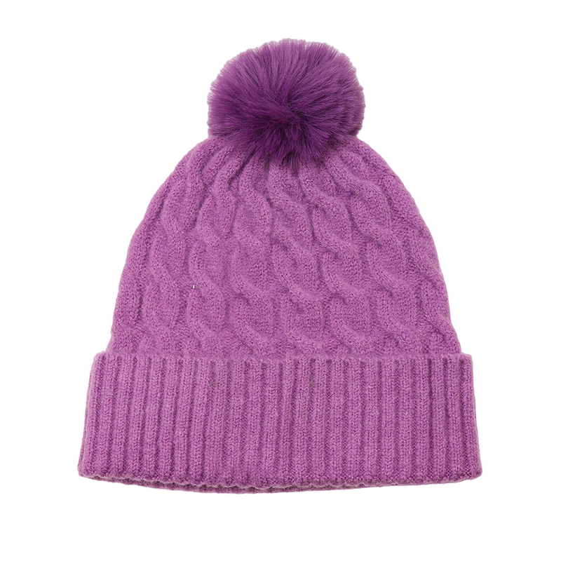 Cable Knit Pom Pom Hat | Lilac