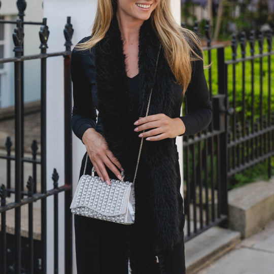 Crystal Side Bag with Chain Strap | Silver