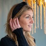 Crystal Studded Velvet Headband | Black