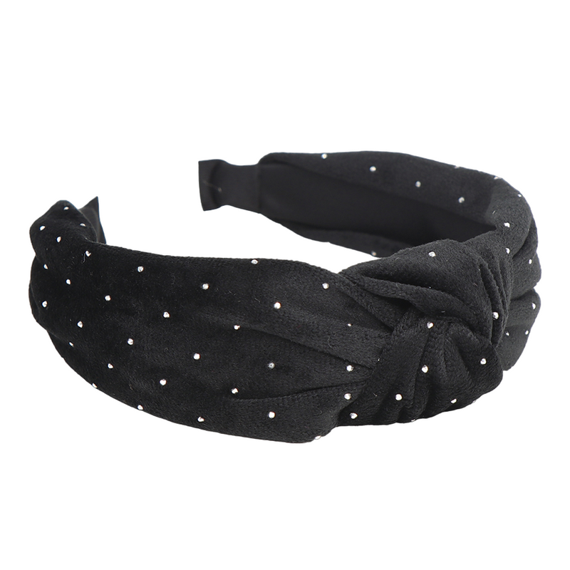 Crystal Studded Velvet Headband | Black