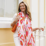 Lightweight Graphic Heart Scarf | Pink & Grey