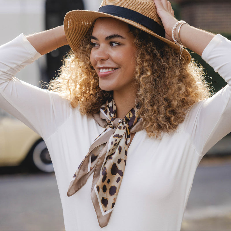 Lightweight Leopard Print Neckerchief | Beige