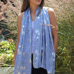 Lightweight Dandelion Print Scarf with Metallic Foil | Denim Blue