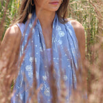 Lightweight Dandelion Print Scarf with Metallic Foil | Denim Blue