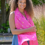 Lightweight Dragonfly Print Scarf with Metallic Foil | Hot Pink