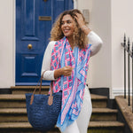 Lightweight Geometric Scarf | Blue & Pink