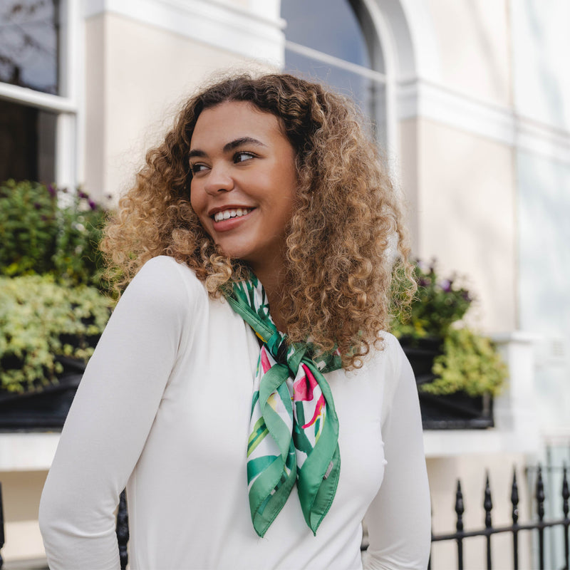 Lightweight Tropical Jungle Neckerchief | Green & Pink