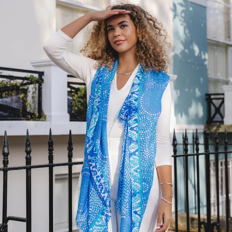 Lightweight Spot Mosaic Print Scarf | Blue