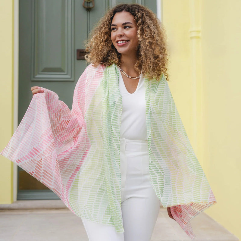 Lightweight Spot Mosaic Print Scarf | Pink & Green