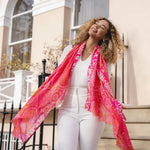 Lightweight Spot Mosaic Print Scarf | Pink & Orange